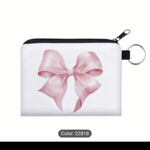 Pink bow printed keychain coin purse
